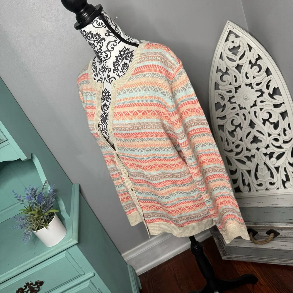 Croft & Barrow Pastel Aztec Button Front Cardigan Size XL Boho Business Casual - Picture 5 of 12